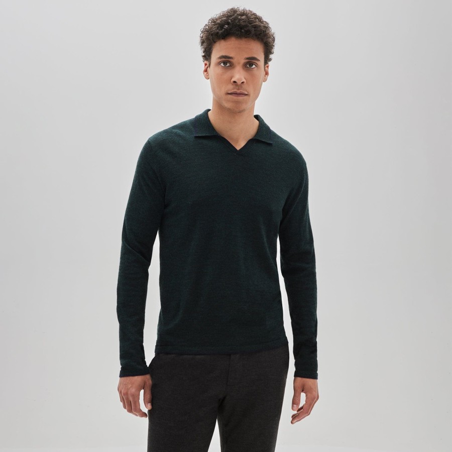 Tops Robert Barakett Long Sleeve Polos | Hollow Wood Open Collar Long-Sleeve Polo