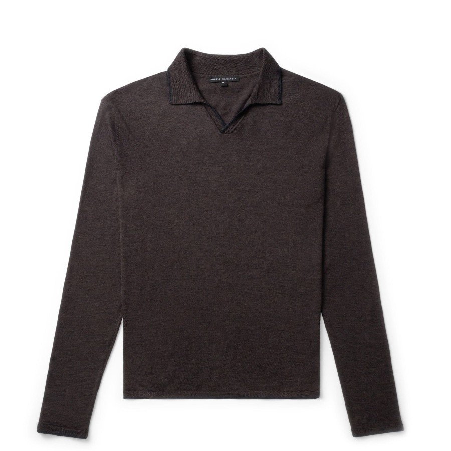 Tops Robert Barakett Long Sleeve Polos | Hollow Wood Open Collar Long-Sleeve Polo